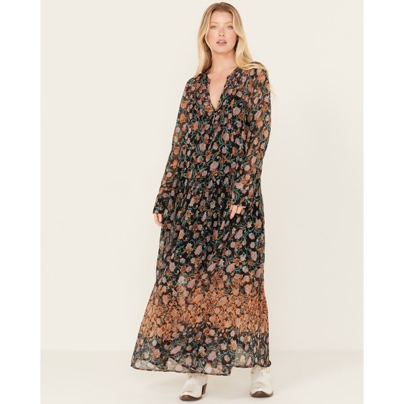 Free People Dresses & Skirts - Free People See It Through Maxi Dress Size L Floral Black Pink Boho
